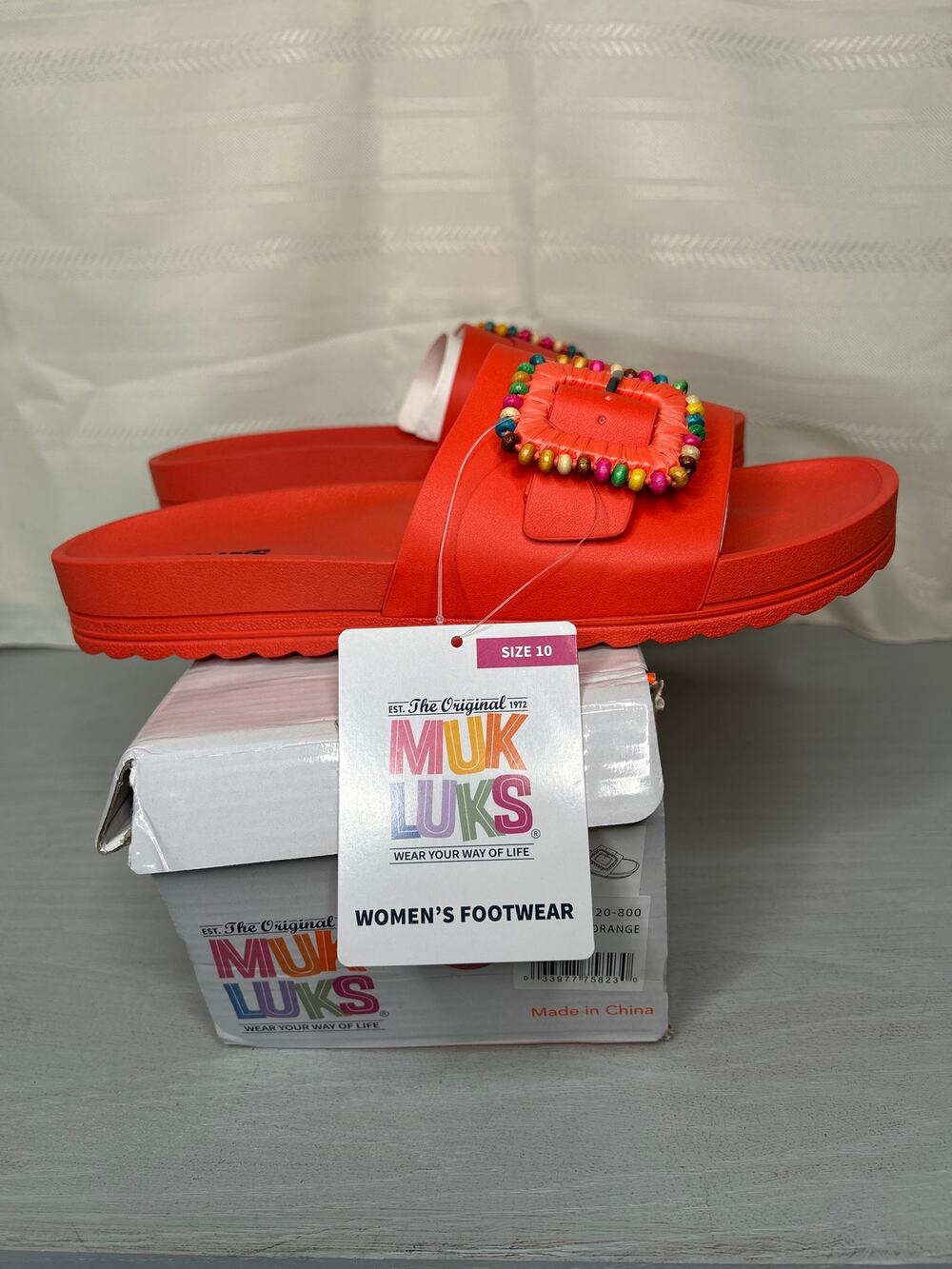 Muk Luks Grand Colette Beaded Slide Sandals Spicy Orange Size 10